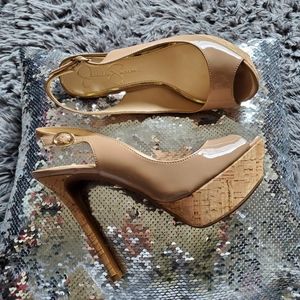 Jessica Simpson, nude patent leather, peek toe sling back. Size 8M,